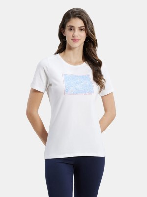 JOCKEY Floral Print Women Round Neck White T-Shirt