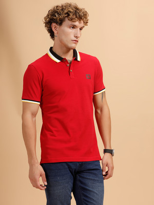WROGN Solid Men Polo Neck Red T-Shirt