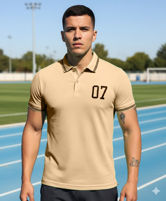 METRONAUT Solid Men Polo Neck Beige T-Shirt