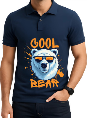 Dripzen Graphic Print Men Polo Neck Dark Blue T-Shirt