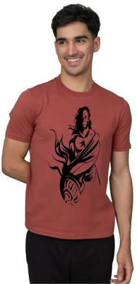 Tee town Graphic Print Men Round Neck Brown T-Shirt