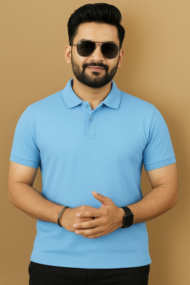 LumBit Solid Men Polo Neck White T-Shirt