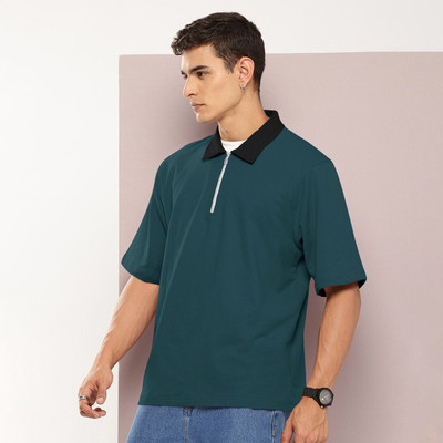 Rufica Solid Men Polo Neck Dark Green T-Shirt