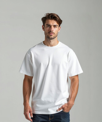 Arispo Solid Men Round Neck White T-Shirt