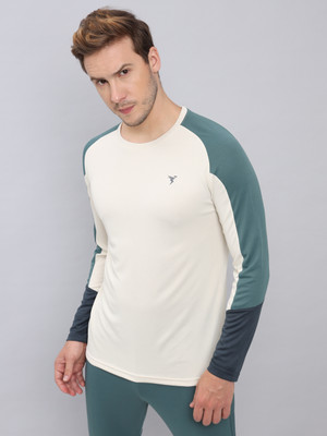 TECHNOSPORT Colorblock Men Round Neck White T-Shirt