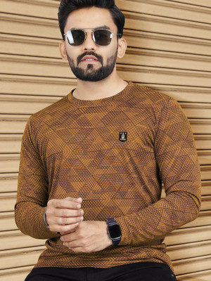 VeBNoR Abstract Men Round Neck Yellow T-Shirt