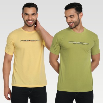 Zeffit Printed Men Round Neck Yellow, Dark Green T-Shirt