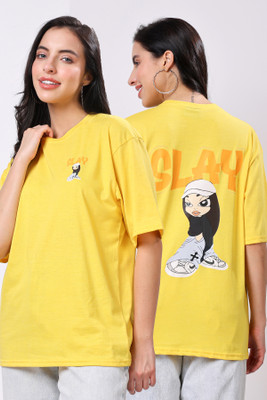TQH Printed, Typography Women Round Neck Yellow T-Shirt