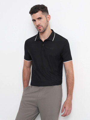 MUFTI Self Design Men Polo Neck Black T-Shirt