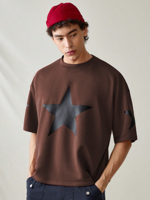 Moda Rapido Printed Men Round Neck Brown T-Shirt