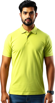 MOJILO Solid Men Polo Neck Light Green T-Shirt