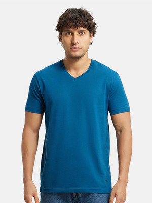 JOCKEY Solid Men V Neck Dark Blue T-Shirt