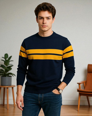 StyleFlick Solid Men Round Neck Navy Blue T-Shirt