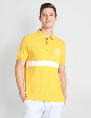 U.S. Polo Assn. Denim Co. Striped Men Polo Neck Yellow T-Shirt