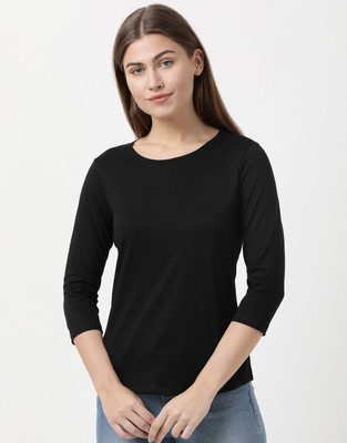 JOCKEY Solid Women Round Neck Black T-Shirt