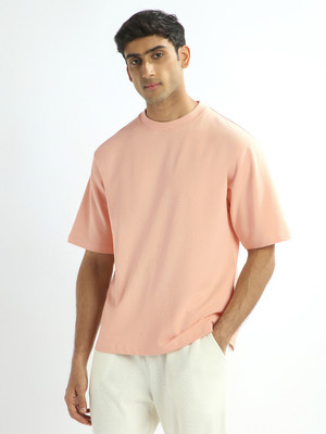 NOBERO Solid Men Round Neck Pink T-Shirt