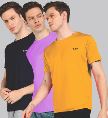 M7 Solid Men Round Neck Multicolor T-Shirt