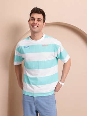 Mast & Harbour Striped Men Round Neck White, Blue T-Shirt