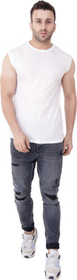 GEUM Solid Men Round Neck White T-Shirt