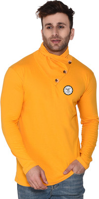 GEUM Printed Men High Neck Yellow T-Shirt