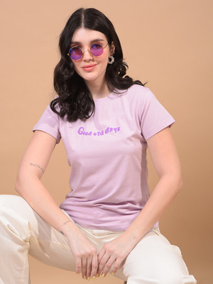 CRIMSOUNE CLUB Graphic Print Women Round Neck Purple T-Shirt