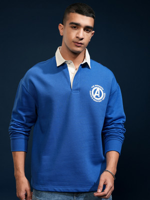 HIGHLANDER Printed Men Polo Neck Blue T-Shirt