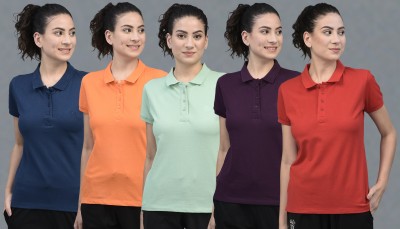 Dollar Solid Women Polo Neck Multicolor T-Shirt