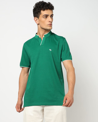 Blue Buddha Printed Men Mandarin Collar Green T-Shirt