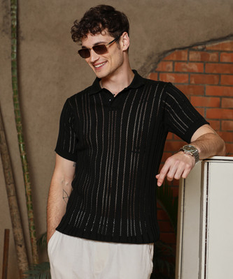 CAMPUS SUTRA Solid Men Polo Neck Black T-Shirt