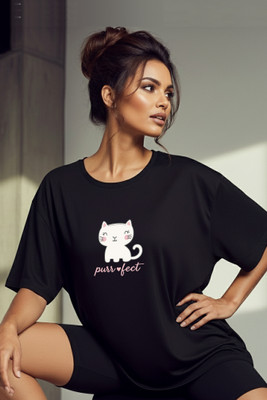 LuxeApe Printed Women Round Neck Black T-Shirt