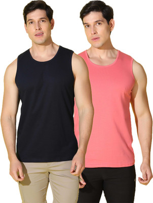 WOOSTRO Solid Men Scoop Neck Blue, Pink T-Shirt