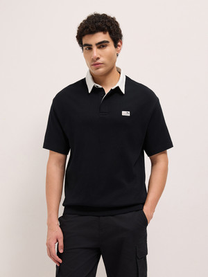 THE BEAR HOUSE Solid Men Polo Neck Black T-Shirt