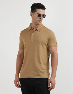 TOMMY HILFIGER Self Design Men Polo Neck Brown T-Shirt