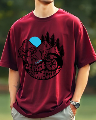 AUSK Printed Men Round Neck Maroon T-Shirt