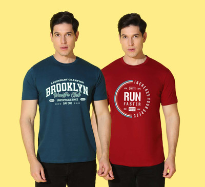 WOOSTRO Typography Men Round Neck Blue, Red T-Shirt