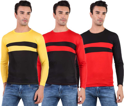 Newsingh Striped Men Stylised Neck Red, Black, Yellow T-Shirt