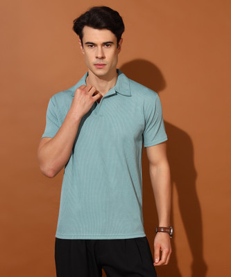 Christy World Solid Men Polo Neck Light Green T-Shirt