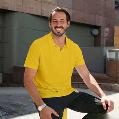 JJ TEES Solid Men Polo Neck Yellow T-Shirt