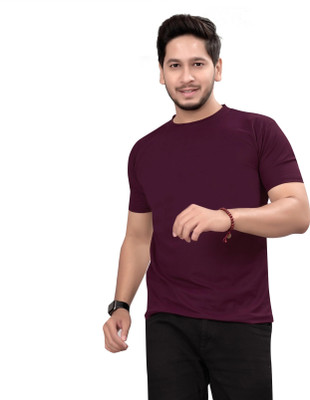 ShreeRangam Solid Men Round Neck Maroon T-Shirt