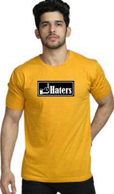 J hind creations Printed, Typography Men Round Neck Yellow T-Shirt