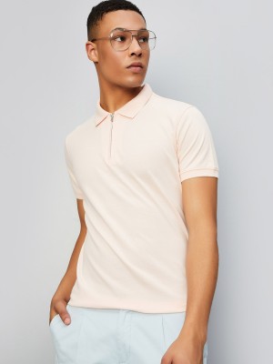 MAX Solid Men Polo Neck Pink T-Shirt