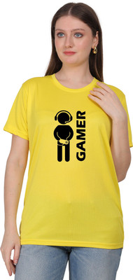 EKTABAZAR Graphic Print Women Round Neck Yellow T-Shirt