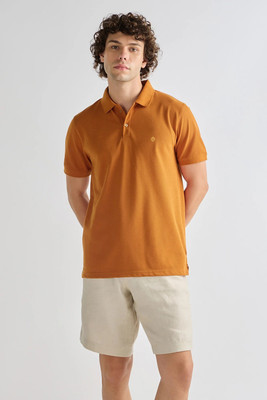 Color Hunt Self Design Men Polo Neck Brown T-Shirt