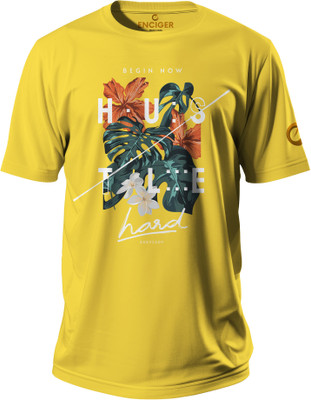 Enciger Printed Men Round Neck Yellow T-Shirt