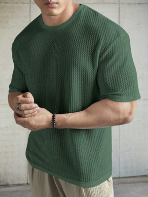 TeeWink Self Design Men Round Neck Green T-Shirt