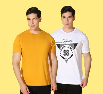 WOOSTRO Printed, Solid Men Round Neck Multicolor T-Shirt