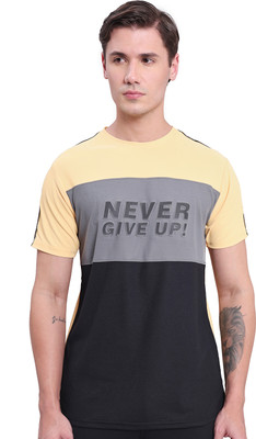 TECHNOSPORT Typography Men Round Neck Yellow T-Shirt