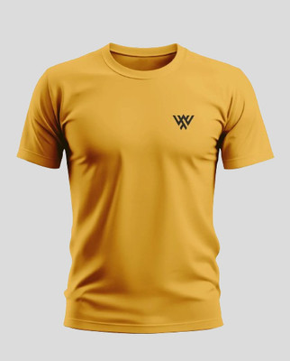 Warriorworld Solid Men Round Neck Yellow T-Shirt