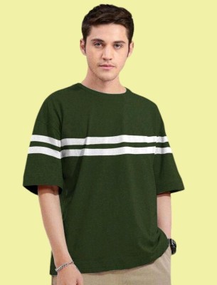 FASHIUM Striped Men Round Neck Green T-Shirt