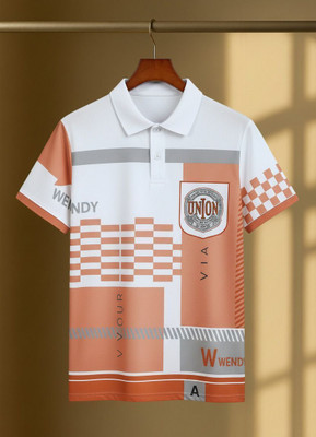 GEEZY Checkered Men Zip Neck White T-Shirt